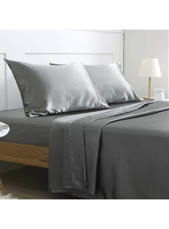 KING Sheet Set (Flat x1 + Fitted x1 + PC X2) in Elegant 4 colors Fabric Luxury Satin 75GSM 4pc/ Set